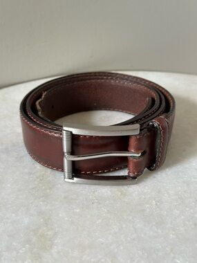 Men’s Genuine Leather Classic Mahogany Brown Leather Belt Silver Roller Buckle